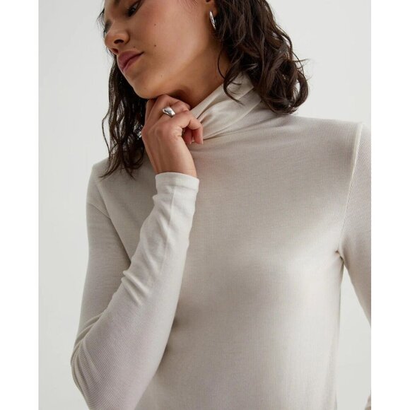 NWOT AG ADRIANO GOLDSCMIED Chels Ivory Dust Jersey Turtleneck T-Shirt, Size S - Picture 5 of 14